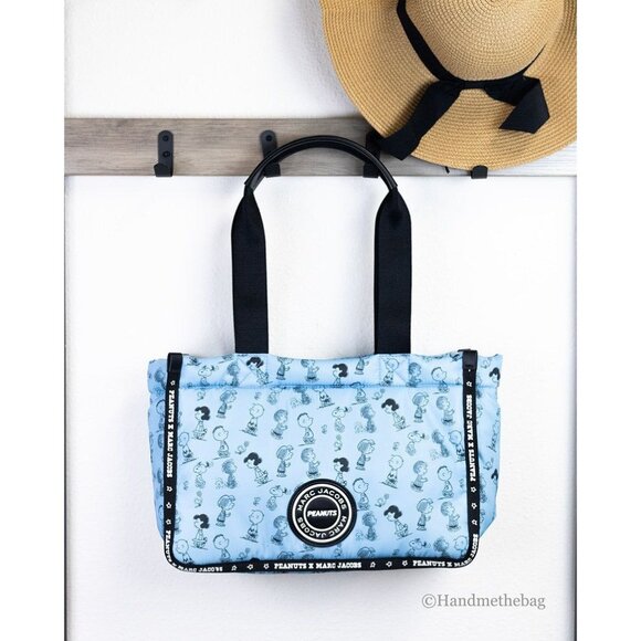 NEW Marc Jacobs X Peanuts Character Print Medium Air Blue Nylon Tote Bag NWT